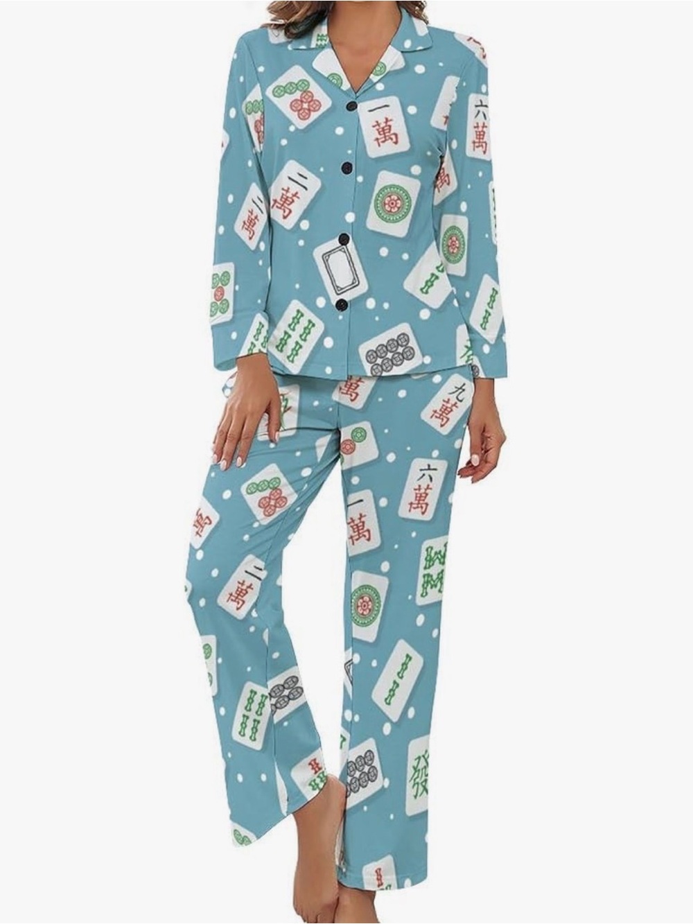 Women’s Blue Mahjong Tile Pajama Set
